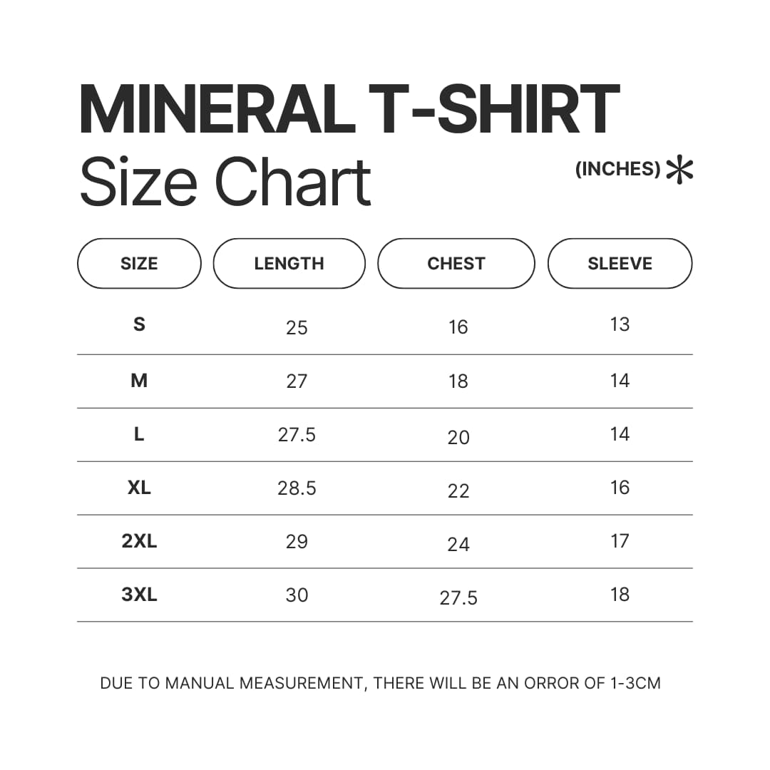 Mineral Wash T shirt Size Chart - Link Click Shop