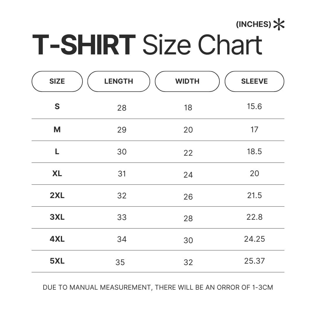 T shirt Size Chart - Link Click Shop